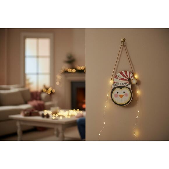 Merry & Bright Penguin Wooden Sign | Christmas Decor | Holiday Winter Home Decor - Picture 5 of 7